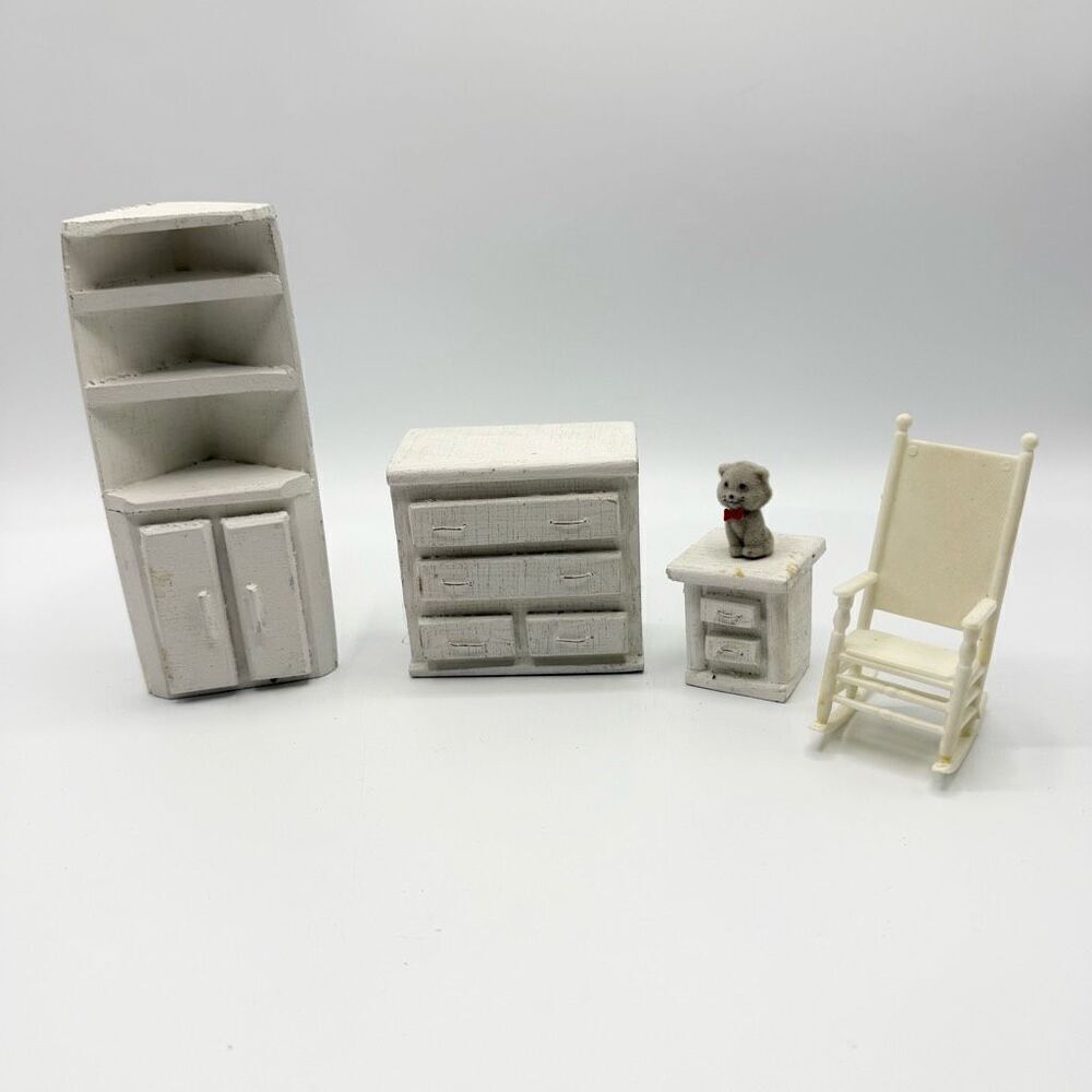 Vintage No Brand Wooden White Dollhouse Furniture Lot
